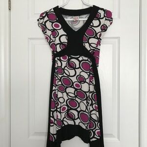 Jessie Girl Purple White Polka Dot Dress Size 14 Black With Tie Back Bow V Neck